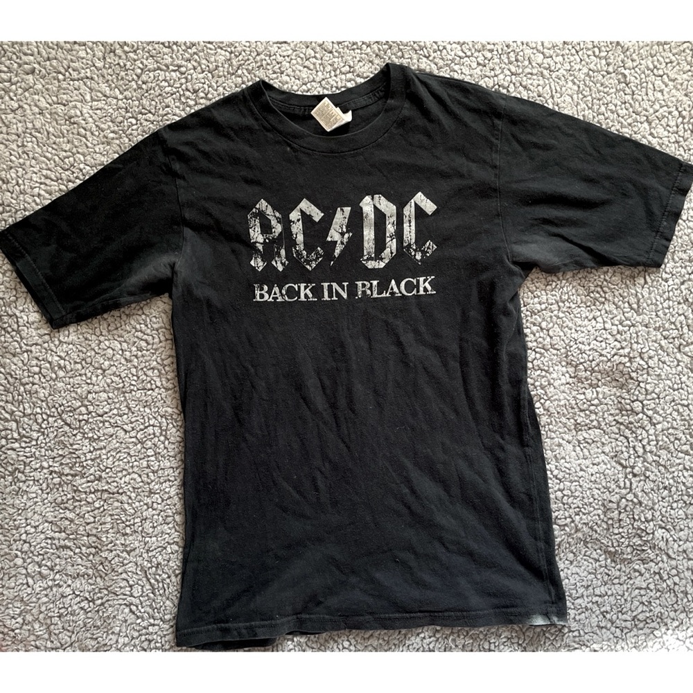 AC/DC Small Black & Gray Graphic Back In Black Short Sleeve T-Shirt.